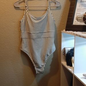 One piece swimsuit navy blue & white strip…